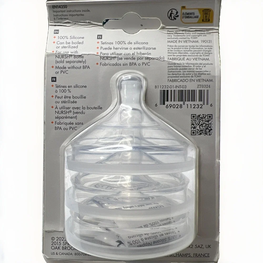 3 Pack: Boon Nursh Silicone Replacement Nipple Stage 1 Slow Flow 0m+ NEW